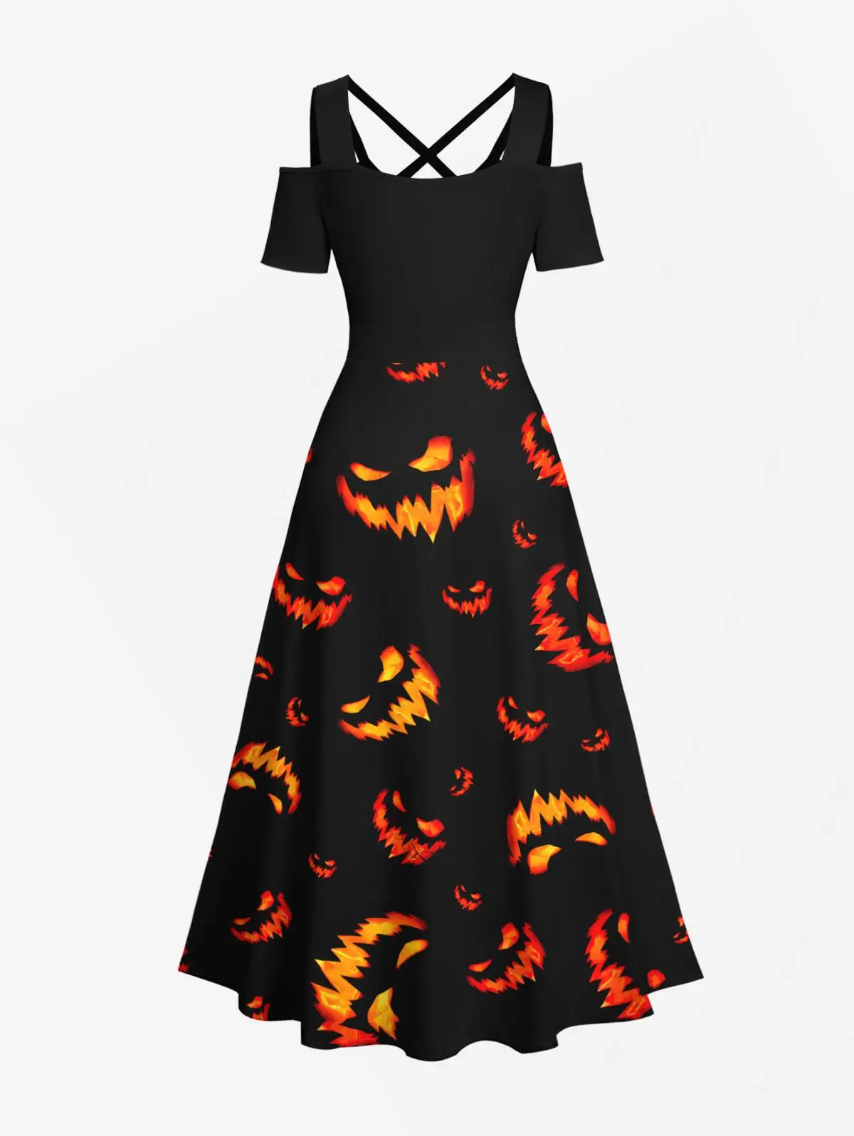 Plus Size Pumpkin Lantern Fire Flame Printed Halloween Costume Crisscross A Line Maxi Dress And Buttons Shirt For Men 2024