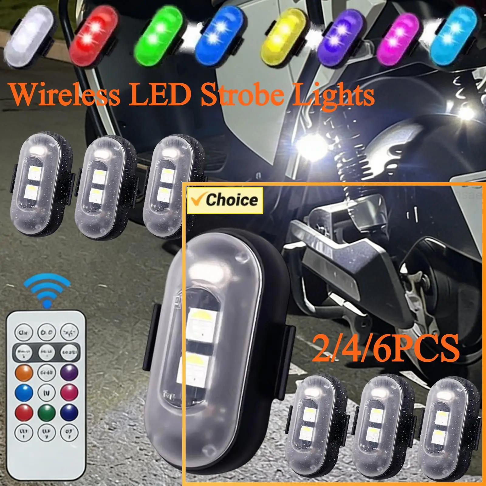 Luzes de Advertência LED de Emergência com Controle Remoto, 7 Cores, Recarregáveis via USB, Luzes Intermitentes para Carro, Moto, Drone e Bicicleta