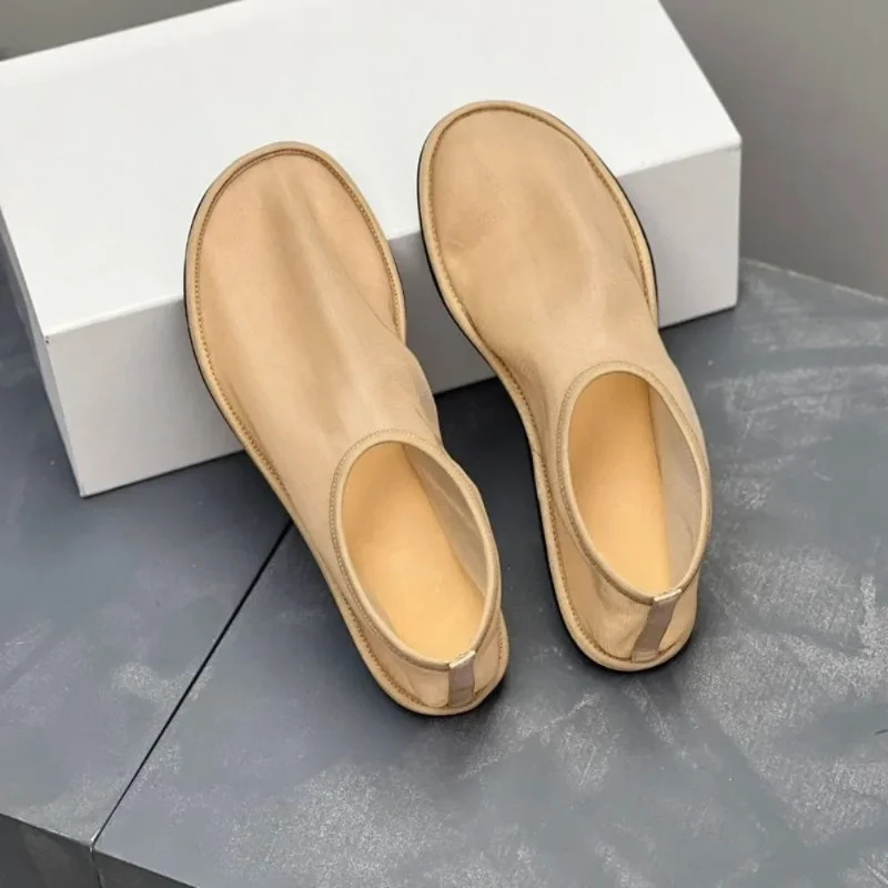 Mesh Women's Flat Shoes 2025 Summer New Semi Transparent Low Order Shoes Versatile Breathable and Simple Grandma Shoes Ladies