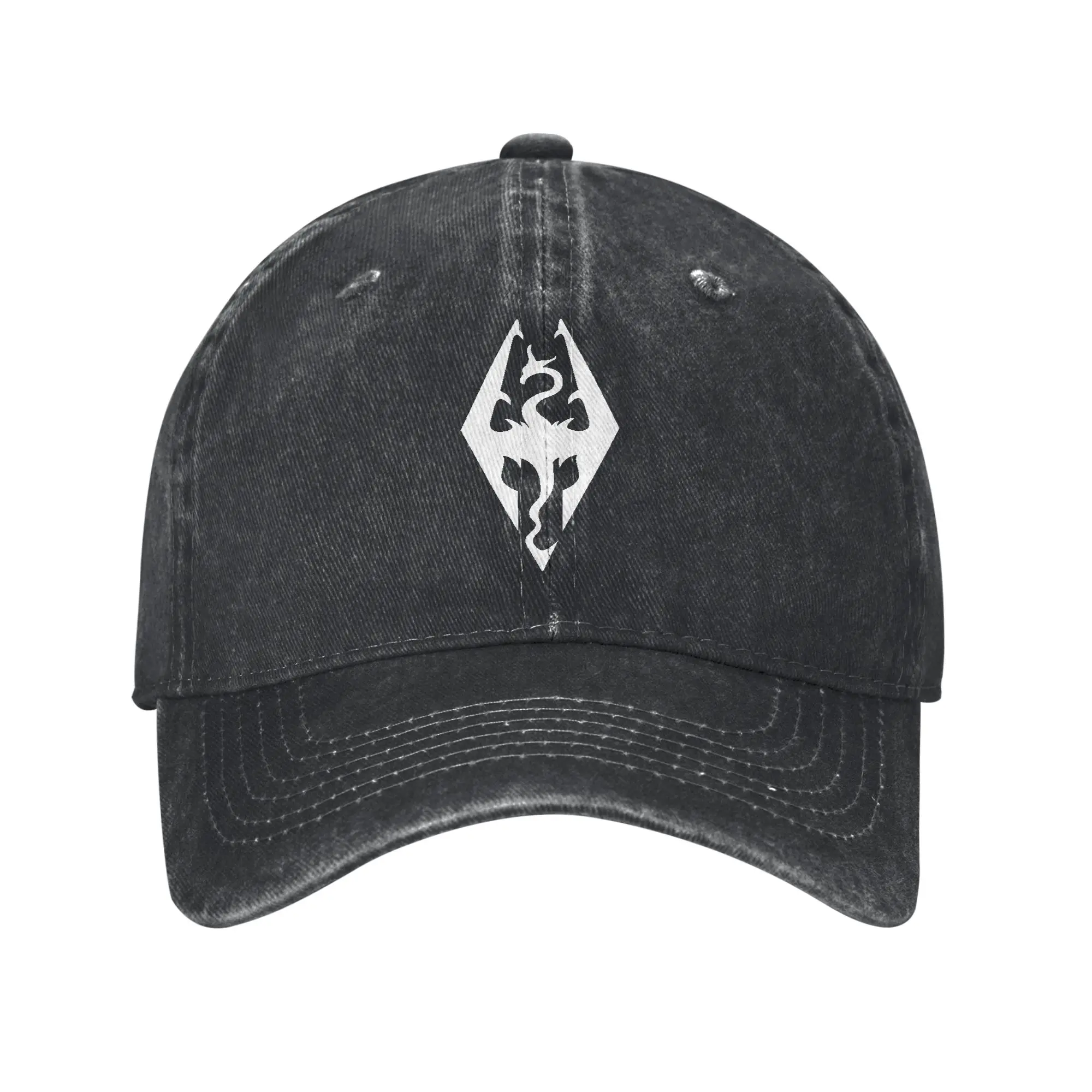 Skyrim Symbol White Blue Color Fashion Baseball Cap  Fashionable Luxury Woman Hat  Summer Travel Luxury Woman Hat