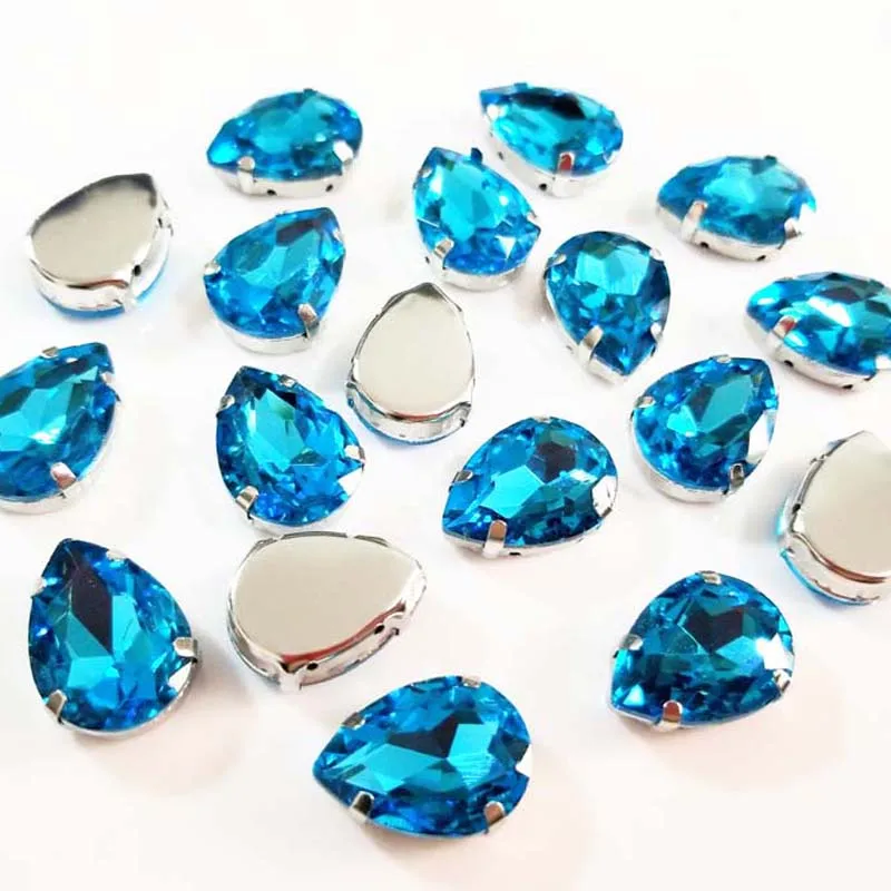 Top Crystal Glass Drop Shape Rhinestones, Lake Blue Setting Stones, Use for Needlework, DIY Clothing Sewing Accessories, SD4Z13