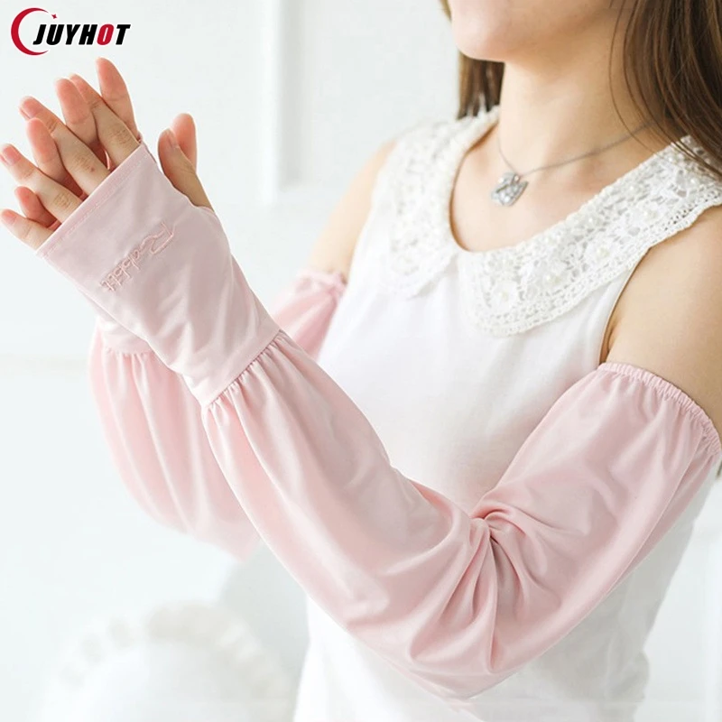 Summer Sun Protection Cooling Ice Sleeve Anti-UV Silk Arm Cover For Men Women Outdoor Light Loose Breathable Fingerless Gloves