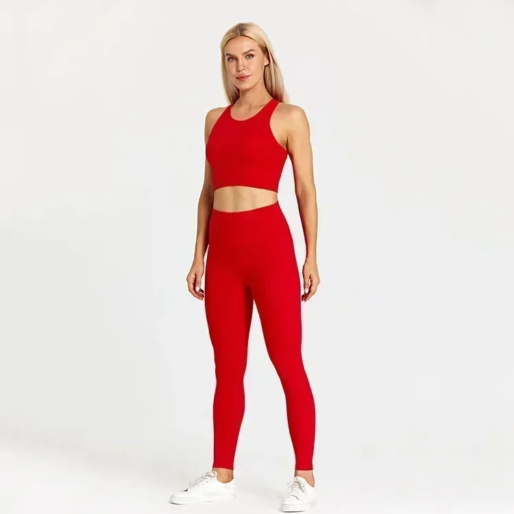 Cytrynowy stanik sportowy + legginsy zestawy sportowe damskie rozciągliwa tkanina ubrania do biegania Fitness legginsy do ćwiczeń na siłowni + stanik sportowy 2 sztuk/zestaw