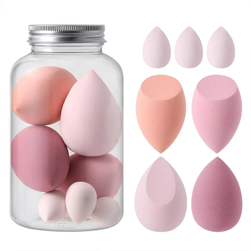 New Portable Makeup Sponge Set Cotton Pad Storage Bottle Contains 4 Large And 3 Small Makeup Eggs Suitable For Outdoor Travel