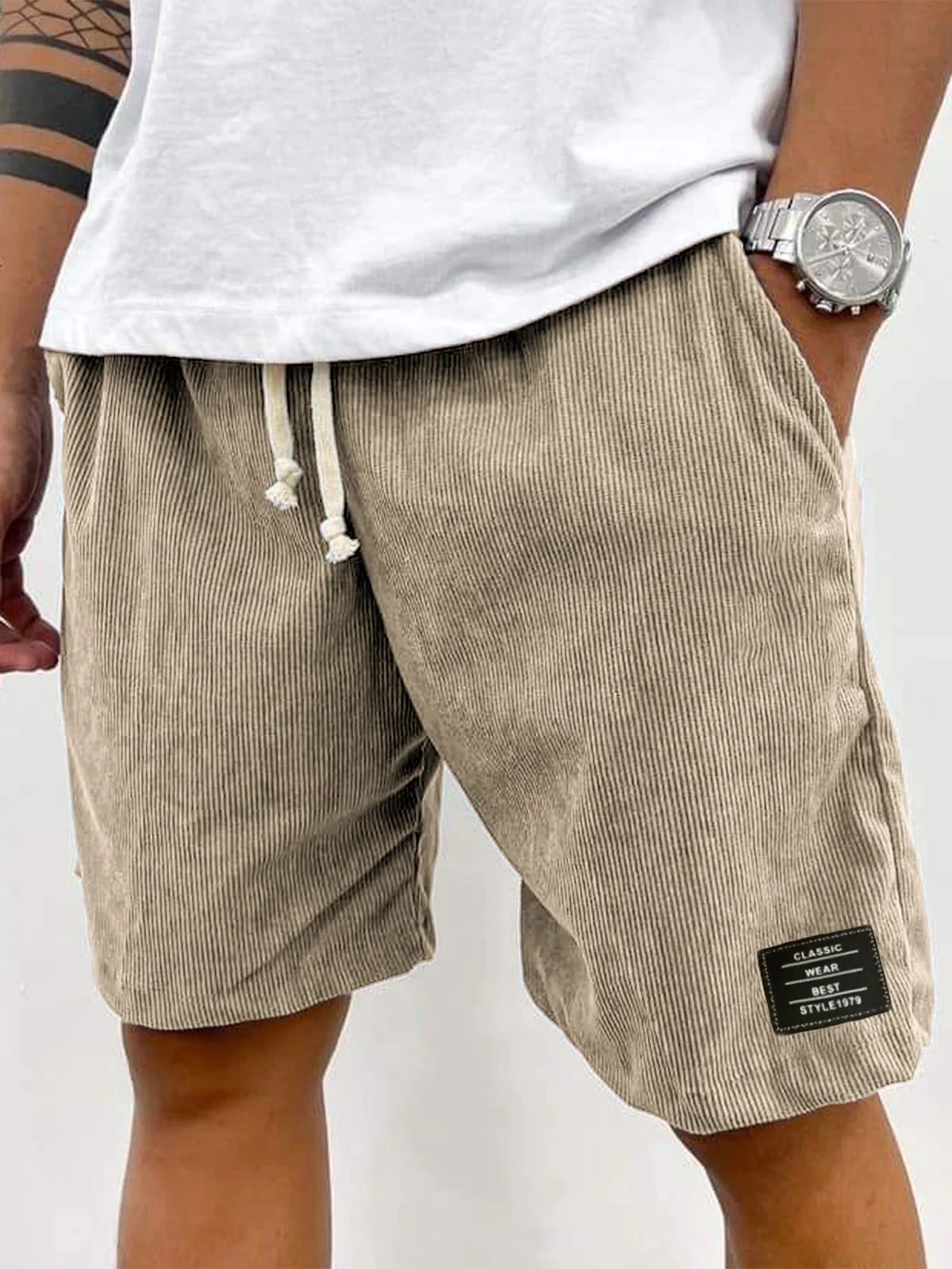 Men's Retro Corduroy Casual Shorts Men Fashion Solid Sweatpants Harajuku Corduroy Short Pants New Men Clothing Roupas image 3