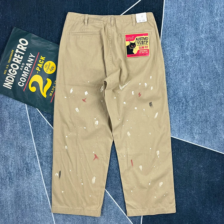 

Men's Spring/Summer Thin Pure Cotton Loose Straight Casual Pants - American Retro Graffiti Wide-Leg Workwear Pants | Amekaji