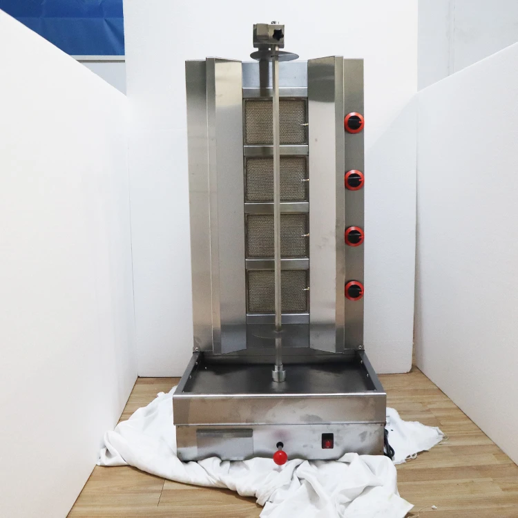 Automatic Rotating 4-Burner Gas Shawarma Machine, LPG Professional Doner Kebab Grill for Chicken Restaurant/ Commercial