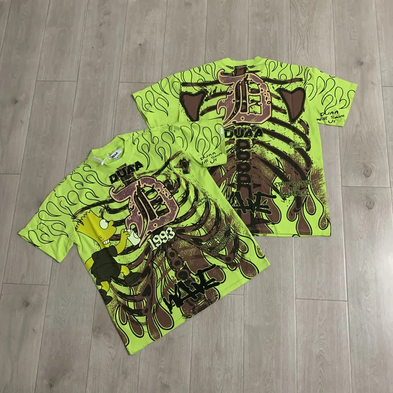 Summer Latest Fashion Trend Brand Full Screen Printed Hot Drilled Hole Duaa Short Sleeve T-shirt