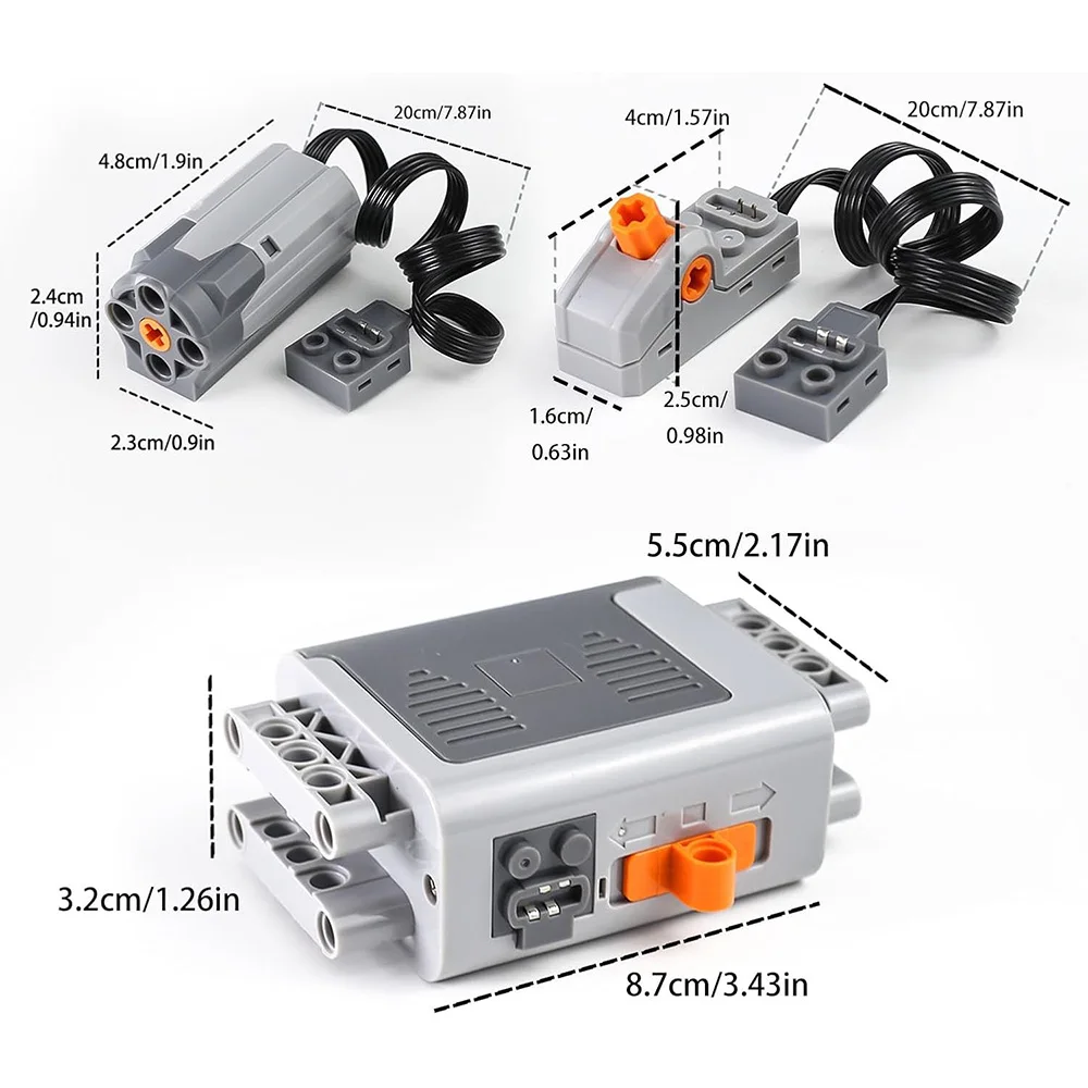 Klocki Techniczne M/L Motor Technology, Elementy z Funkcjami Zasilania, Zdalne Sterowanie Podczerwienią + Zestaw Rozszerzeń Skrzynki na Baterie, Klocki MOC