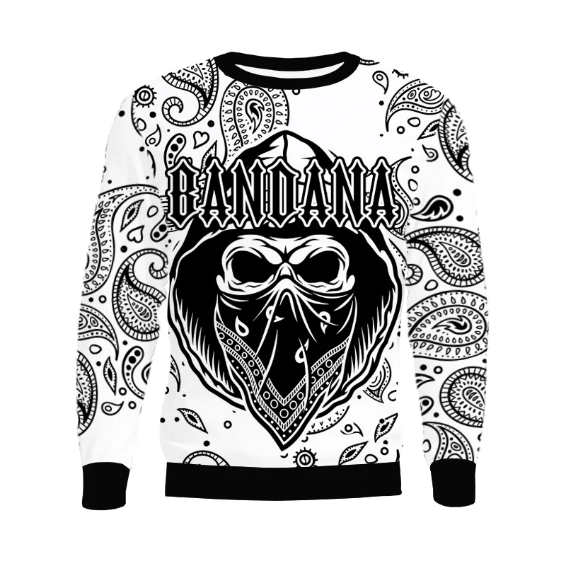 Baru Bandana Motif 3D Fashion Pria Wanita Baju Olahraga Sweter Hip Hop Crewneck Ukuran Plus S-7XL Harajuku