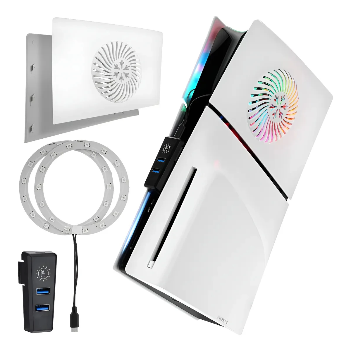 

Верхняя лицевая панель для консоли PS5 Slim с кругом RGB и вентиляционными отверстиями, сменный корпус для PS5 Slim Disc/Digital