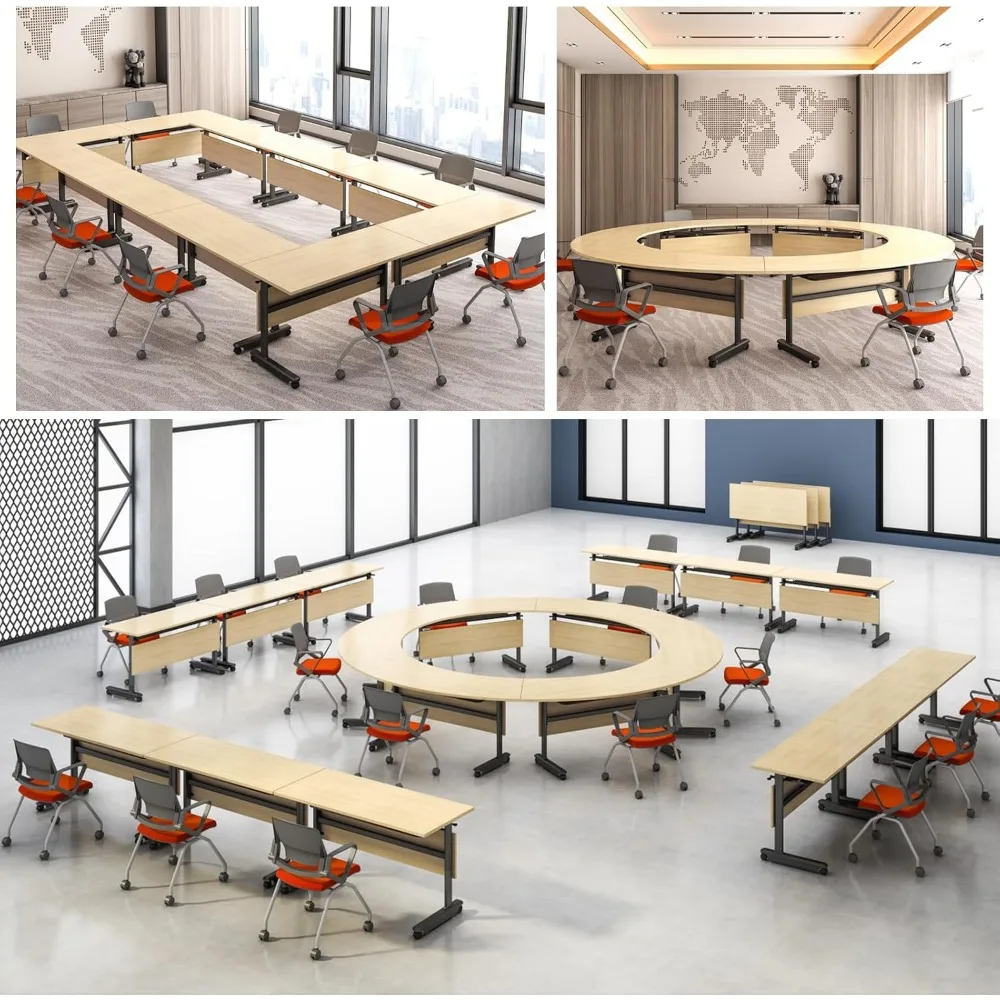 Conference Table, Folding Conference Room Tables, Large Flip-Top Design Mobile Seminars Meetings Tables