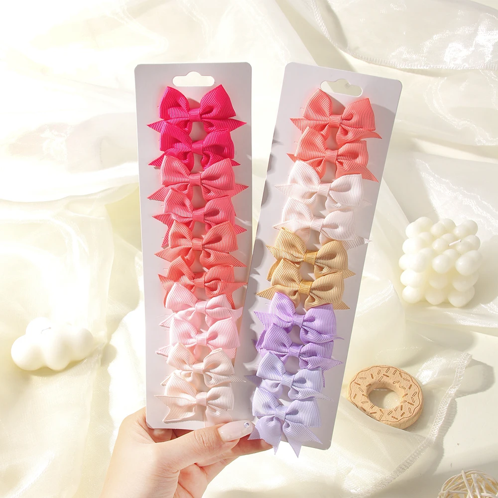 

10 шт., новые милые заколки для волос с бантом и однотонной лентой для маленьких девочек, банты ручной работы, заколки, заколки, головные уборы, детские аксессуары для волос
