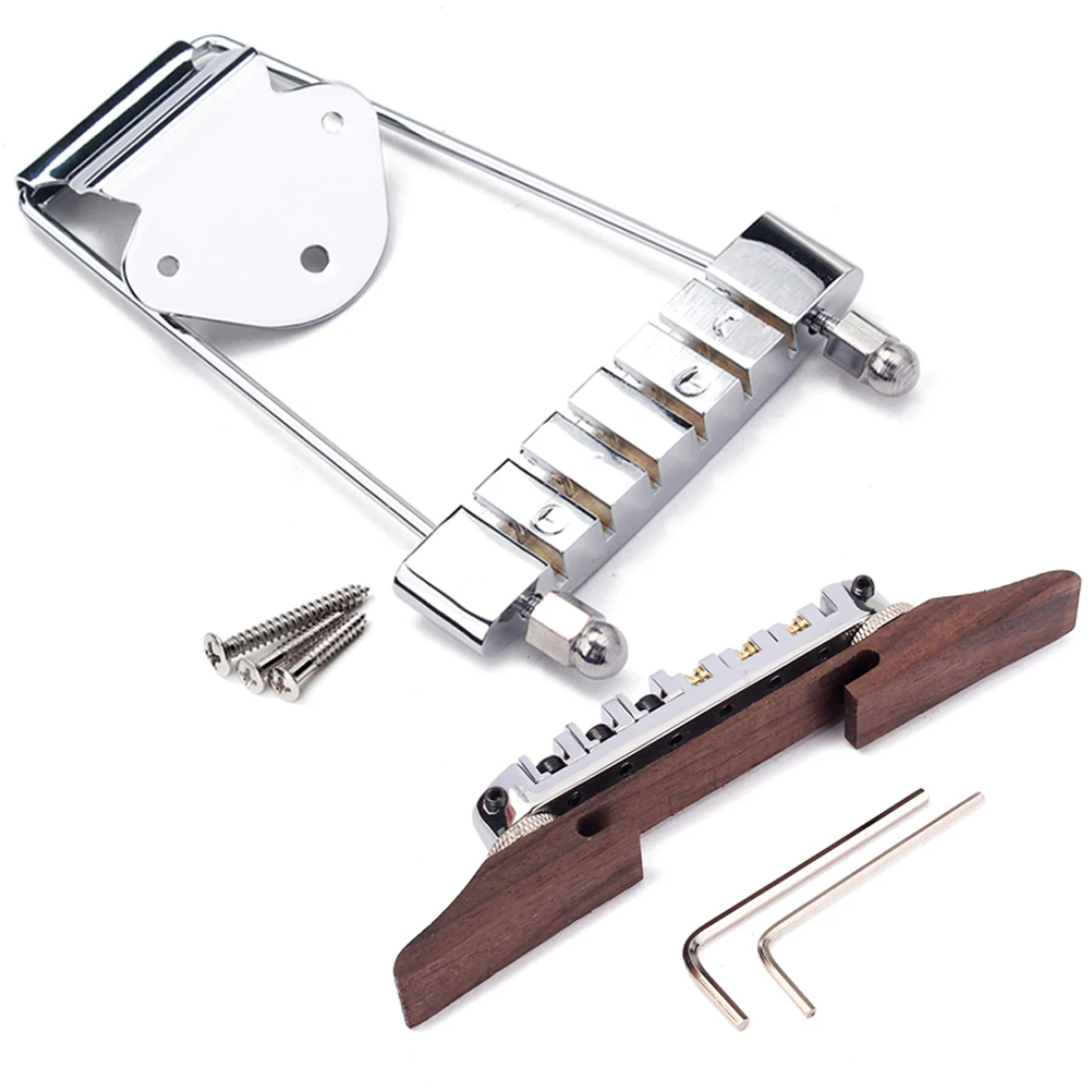 

Silver Guitar Bridge Tailpiece for 6 String Jazz Archtop Replacement Parts Adjustable Height Metal Black Plated Solid System