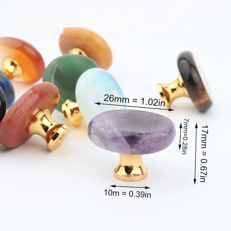 1 Set Jewelry Box Drawer Door Knob Cupboard Dressing Cabinet Pulls Crystal Agate Stone Handle Circular Furniture Handle