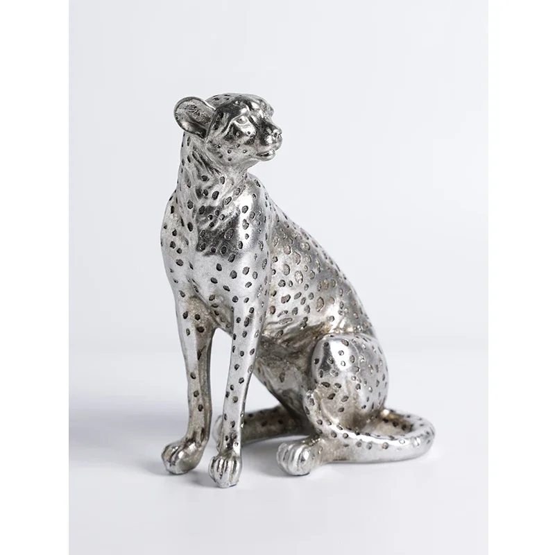 Home silver-plated cheetah sculpture desktop decoration ornament living room art installation