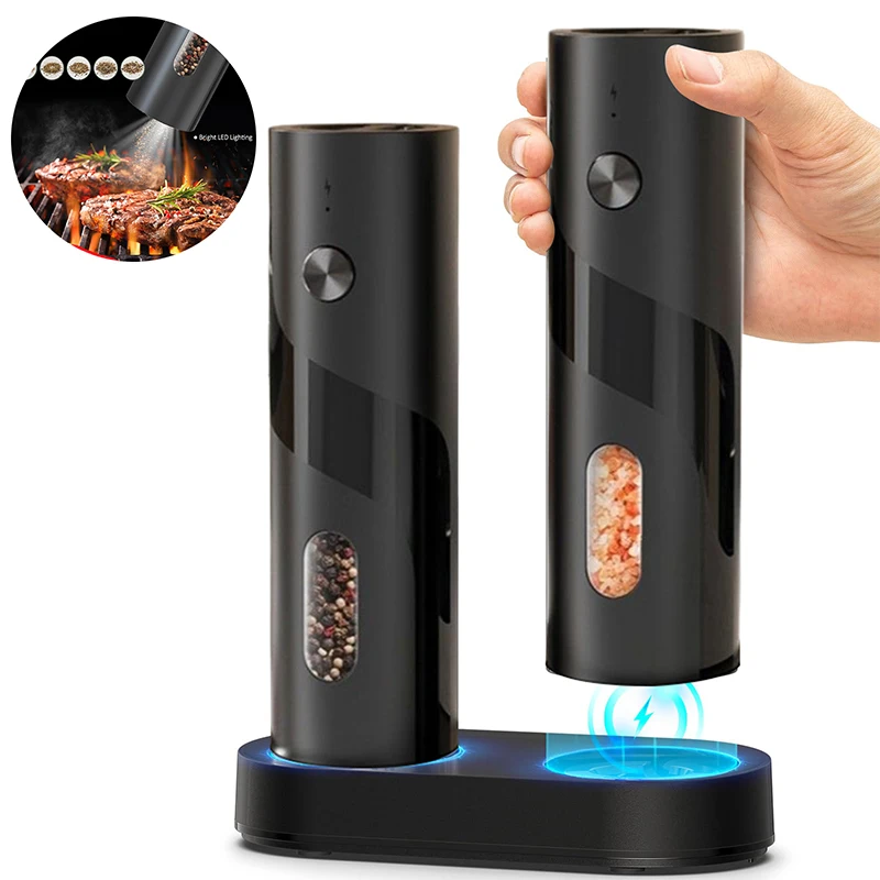Stainless Steel Electric Salt and Pepper Grinder Set with USB C Dual Charging Base, Rechargeable