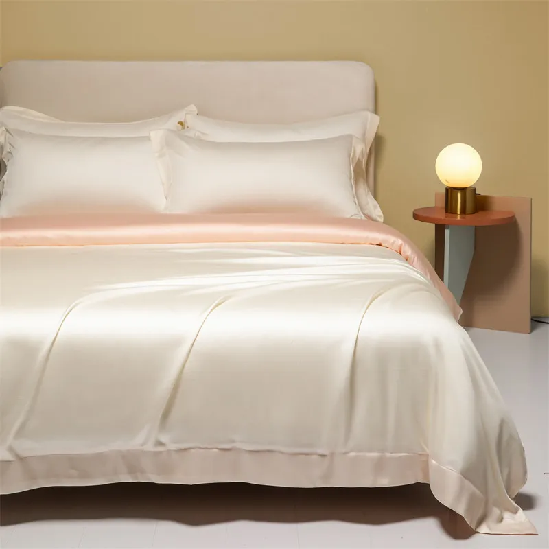 Class A 100-count Light Luxury and Simple Summer Lenzing Tencel Ice Silk Nude Sleeping Quilt Cover Sheet Four-piece Bedding Set