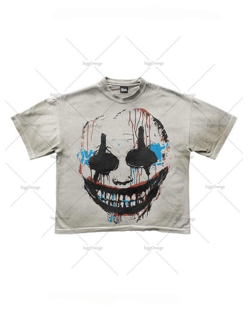 

High Street Trendy Brand Retro T-shirt Cartoon Anime Print Oversized Short-sleeved Women Y2k Gothic Punk Loose Casual Tops Men