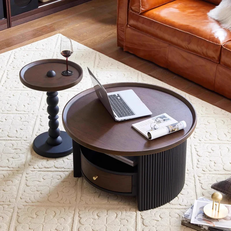 Streng ausgewählte französische Retro-Couchtisch-Seitenkombination aus Massivholz, kleiner Wohnzimmer-Sofa-Rundtisch