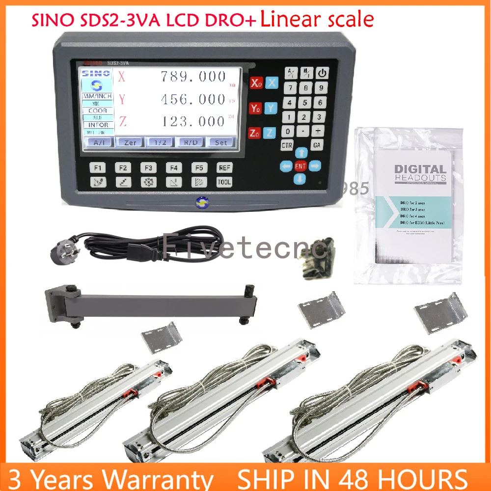 SINO SDS2-3VA 3 Axis LCD Digital Readout DRO Kit And 3 Pieces KA-500 Glass Linear Scale Encoders For Lathe Grinder Millilling