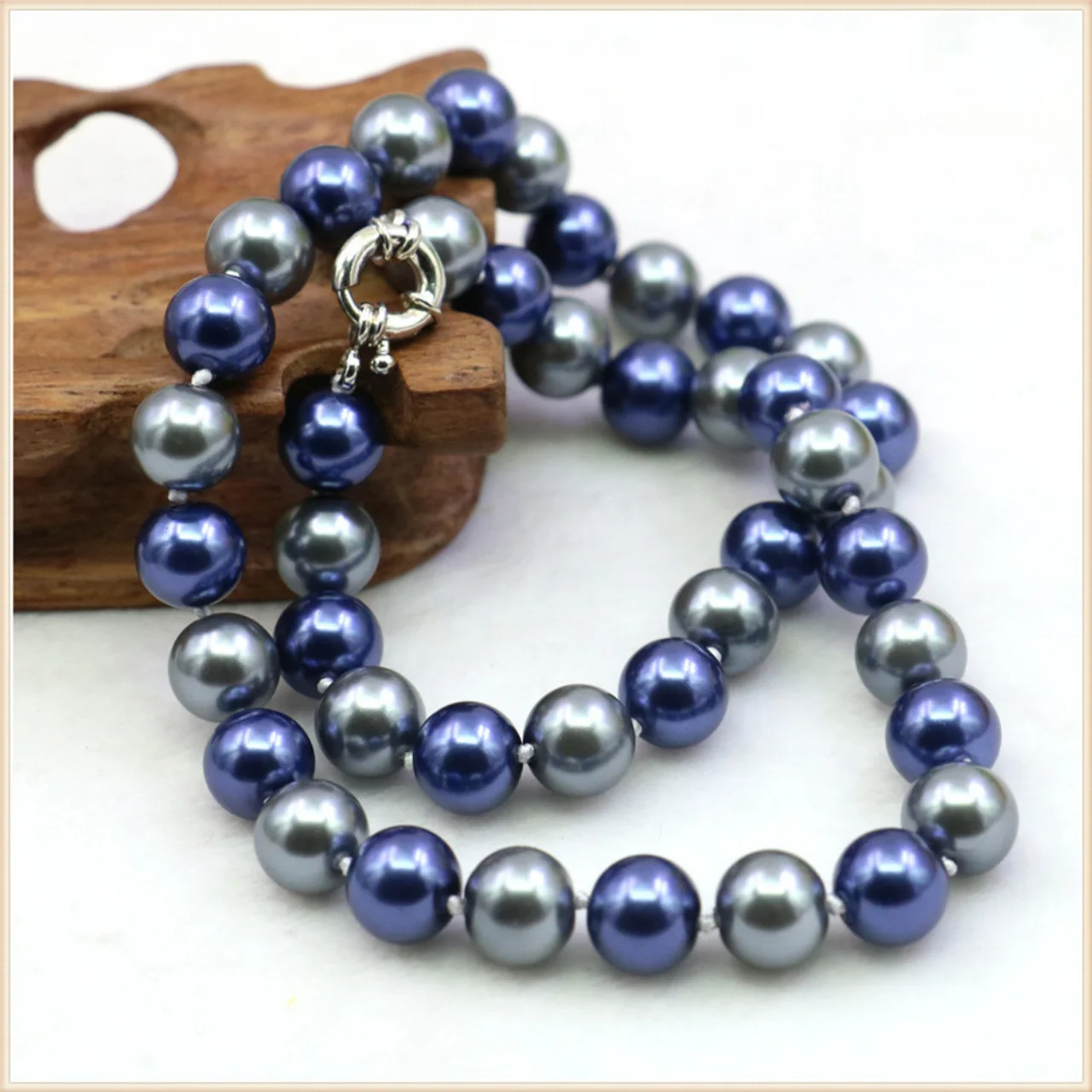 8 10 12mm 2Color Gray Blue Round Shell Pearl Necklace Fashion Jewelry Making Design Beads Neckwear Hand Made Women Ornaments