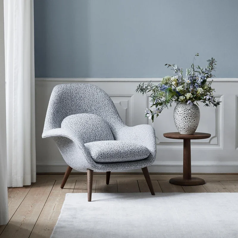 Velvet Upholstered Fabric Wooden Leg Chaise Living Room Furniture Single Sofa Chair Hotel Lounge Leisure Armchair image 3