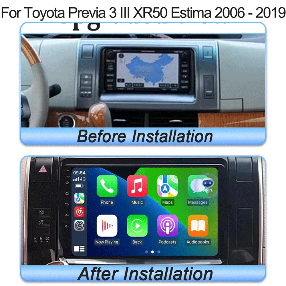 Android 15 Auto Car Radio For Toyota Previa 3 III XR50 Estima 2006 - 2019 Multimedia QLED Screen Navigation GPS No 2 Din Player