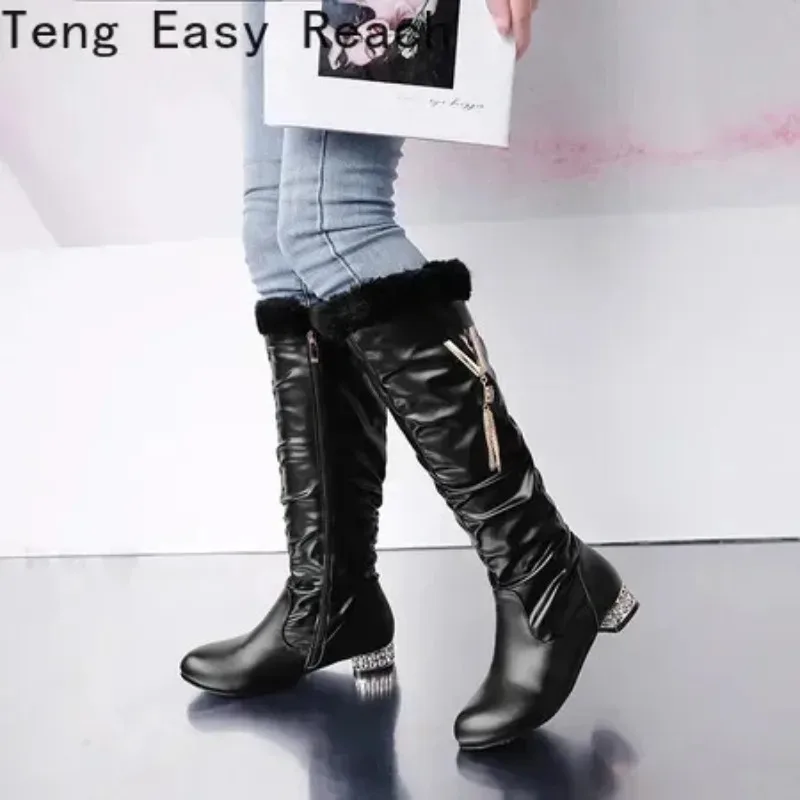 Winter Warm Knee High Boots Women Platform Wedges High Heels Snow Boots Slip on Winter Ladies Shoes White Black Pink 2025