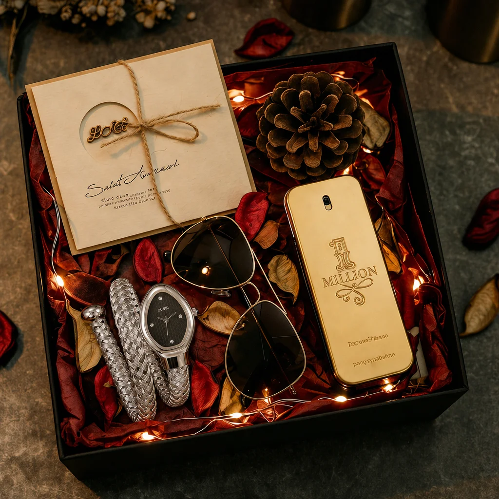 

4pc Women Silver Black Woven Metal Elegant Diamond Accents Sunglasses Perfume Quartz Watch Gift Box Set for Daily Wear