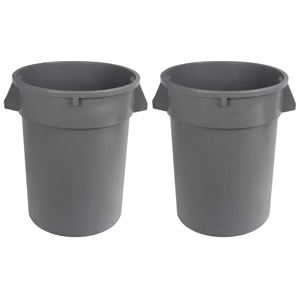 Heavy Duty Round Trash/Garbage Can, Grey, 32 gallon (Pack of 2) (Previously Commercial brand)