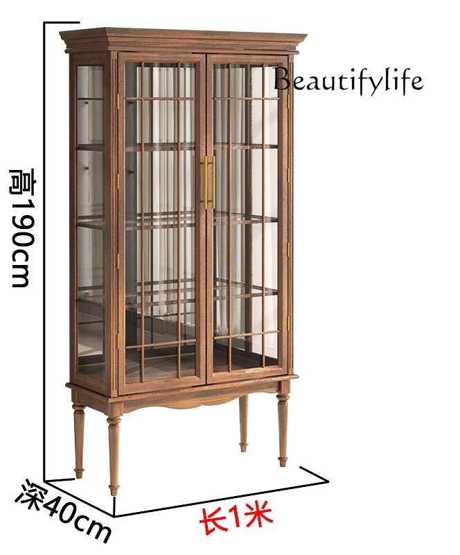 

Nordic medieval solid wood display cabinet Small apartment simple glass display cabinet Light luxury wine cabinet