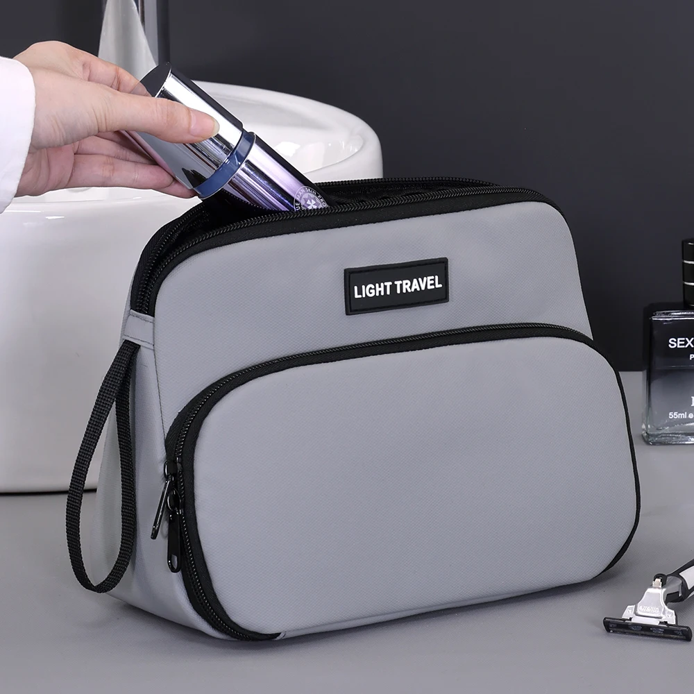 大容量メンズトラベルメイクアップバッグ二層ドライウェット分離ハンドヘルドトイレタリーバッグ防水化粧品収納袋