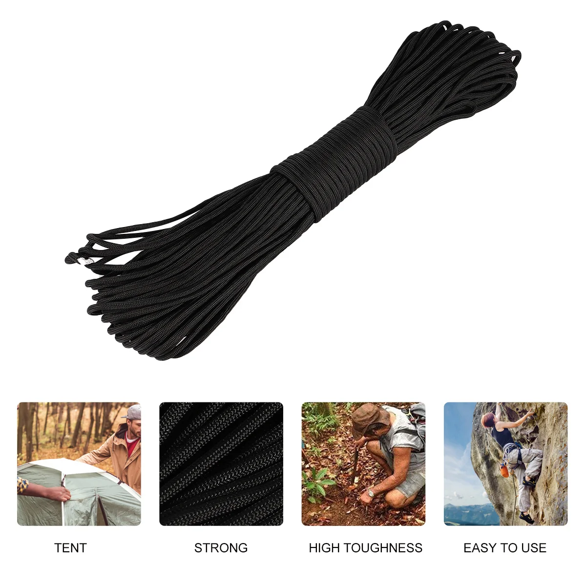 4 مللي متر القطر الأساسية Paracord قوي تتلاشى مقاومة بقاء التخييم في الهواء الطلق المشي لمسافات طويلة حبل أسود الأساسية Paracord