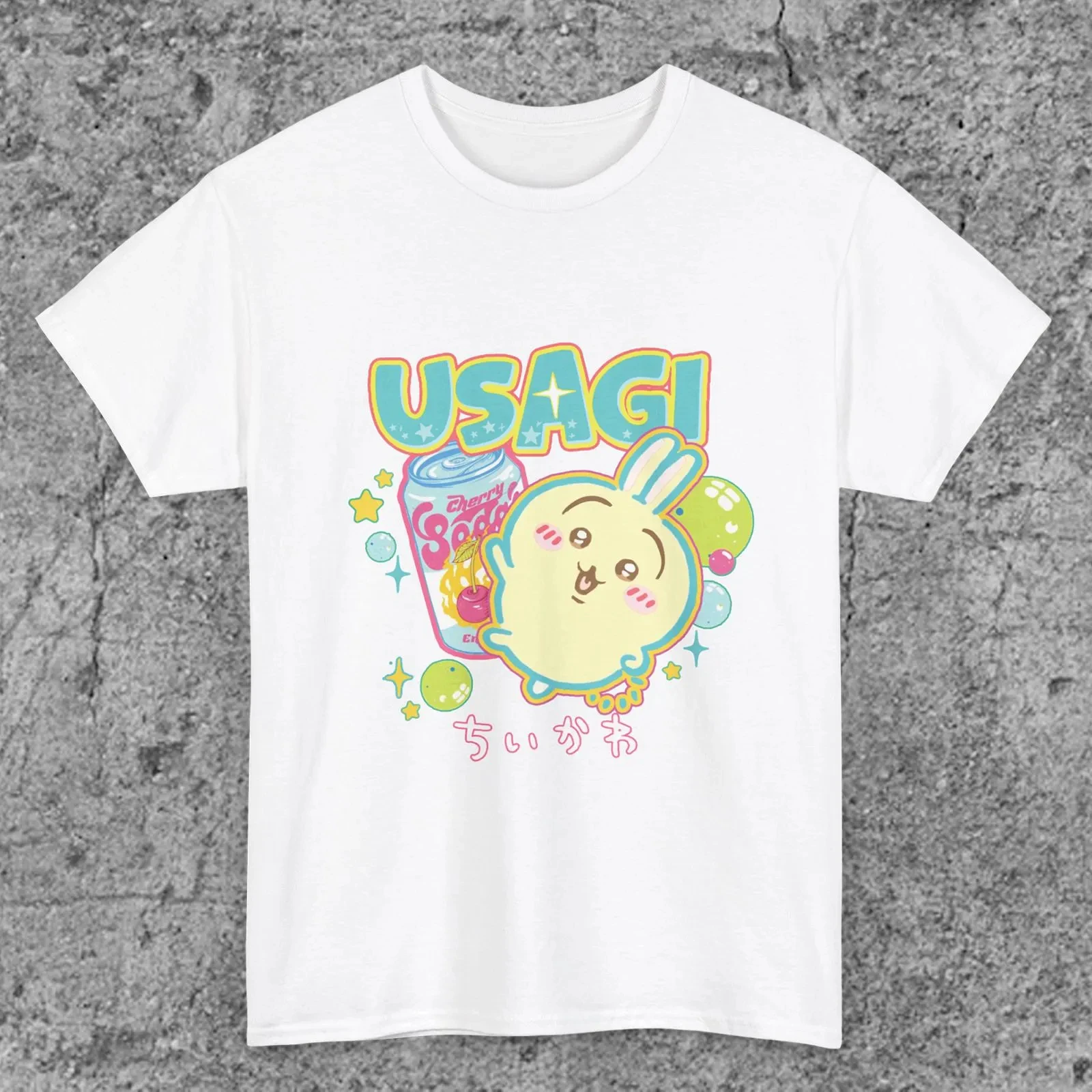 Chiikawa Usagi Cherry Soda Y2K T-shirt Pastel Drink Graphic Cotton Tee Unisex Kawaii Casual Short Sleeve Shirt