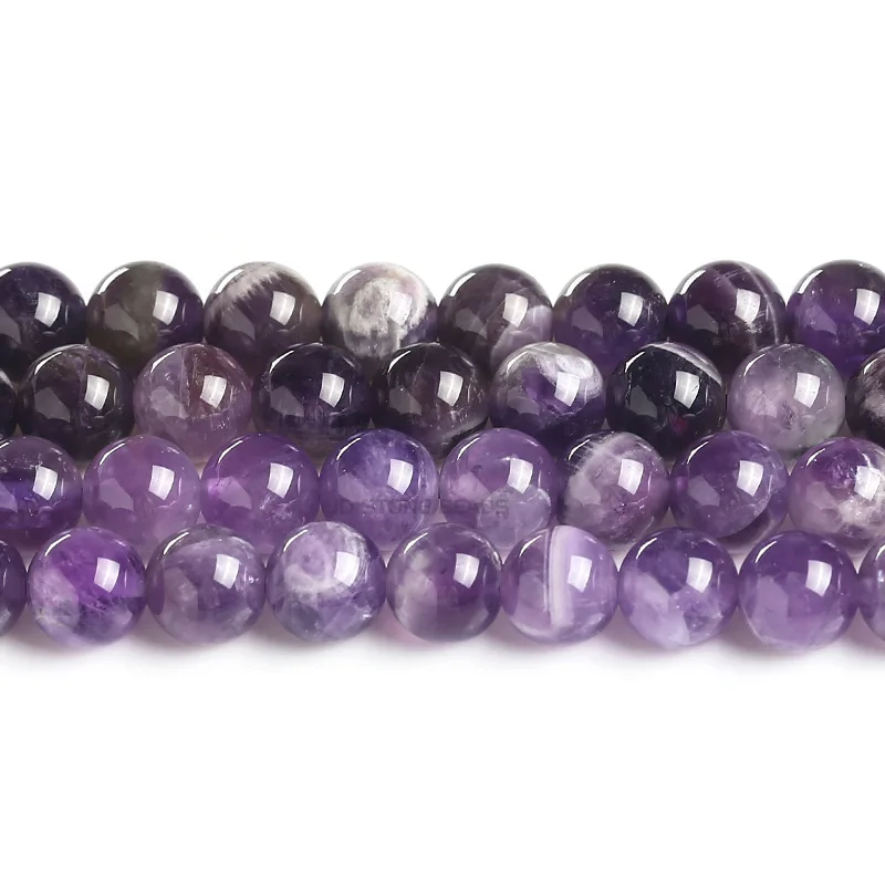 Zhe Ying Natural Dream Amethyst Stone Round Smooth Loose Spacer Beads for Jewelry Making DIY Bracelets Necklace Accessries