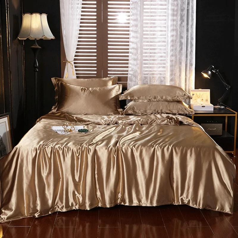 

Nordic Double-Sided Silk Solid Bedding Set Naked Sleeping Skin Friendly Cozy Fitted Sheet Kit All Seasons Bedclothes for Adults