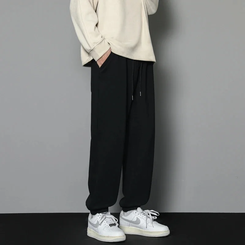 Men'S Casual Fashion Knit Pants Loose Gray Drawstring Jogging Basketball Sweatpants Streetwear Large Size