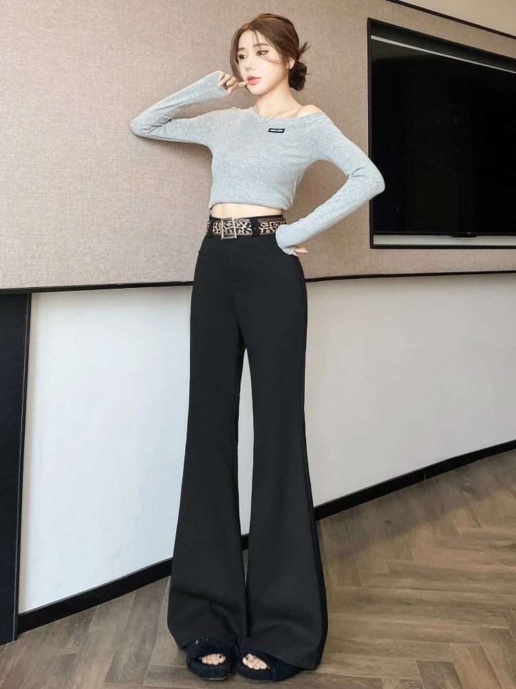 

Однотонные повседневные брюки-клеш для женщин, весна-осень 2026, новые универсальные брюки с высокой талией, стройнящие, в пол, для создания эффекта стройности.