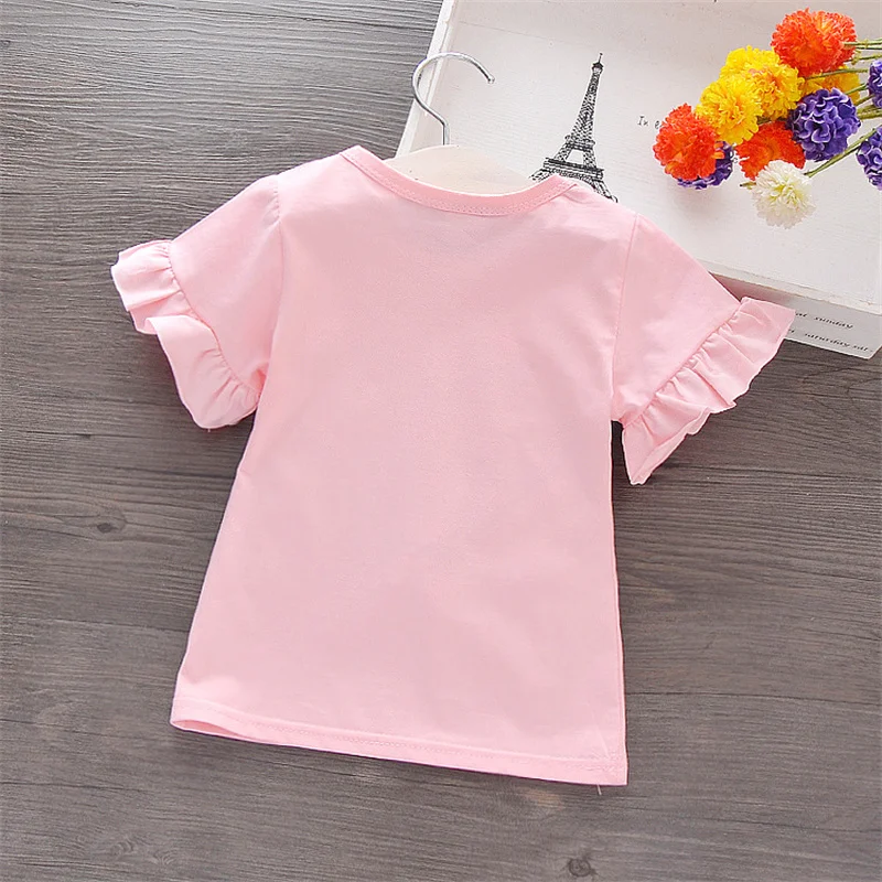 Girl T-shirt Flare Short Sleeve Tee Tops Heart Print Kid Girl Clothes Sweet Pullover Casual Children Infant Outfit T Shirt A836