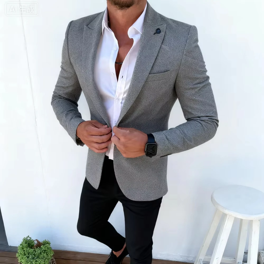 Men's Casual Tailored Tuxedo with Peak Lapel Fitted Daily Personalized Solid Smoking Suit Ensemble