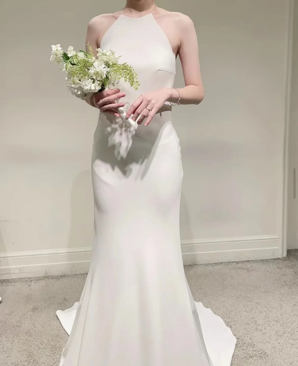 Robe de mariée en mousseline de soie avec train de balayage, licou élégant, nouveau design, ivoire, coréen, simple, patients, quoi que ce soit, 2022