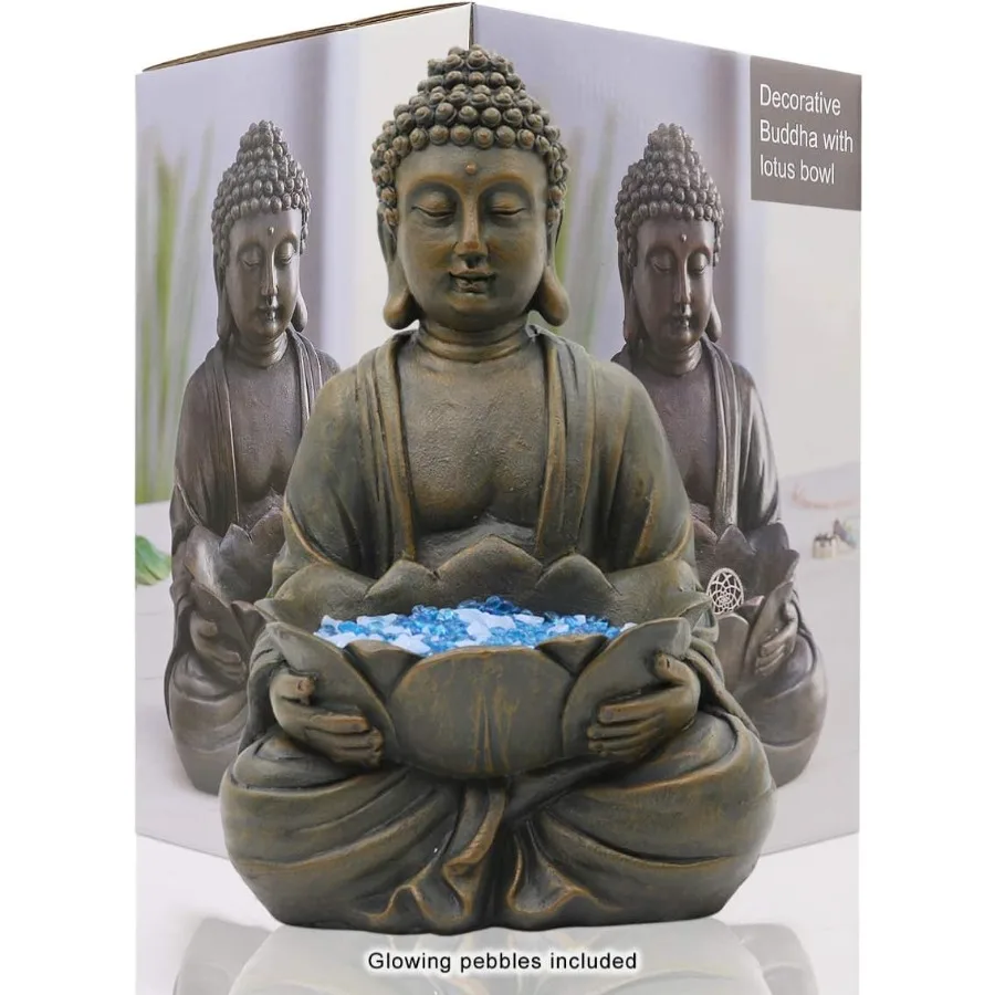 

Goodeco 12-дюймовая фигурка медитирующего Будды с лотосом - садовые статуи дзен для декора в помещении и на открытом воздухе - с волшебным свечением в темноте