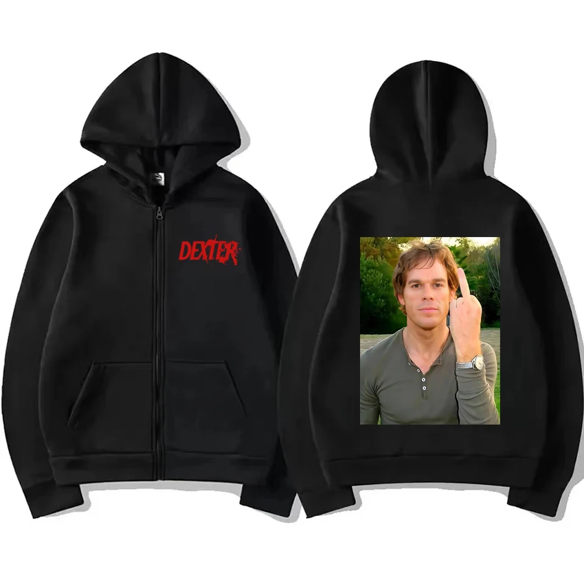 

Dexter Morgan flipping off Classic Zipper Hoodie 2025 Coat Men ’s Women vintage Oversized Streetwear Unisex Fleece Zip-up Jacket