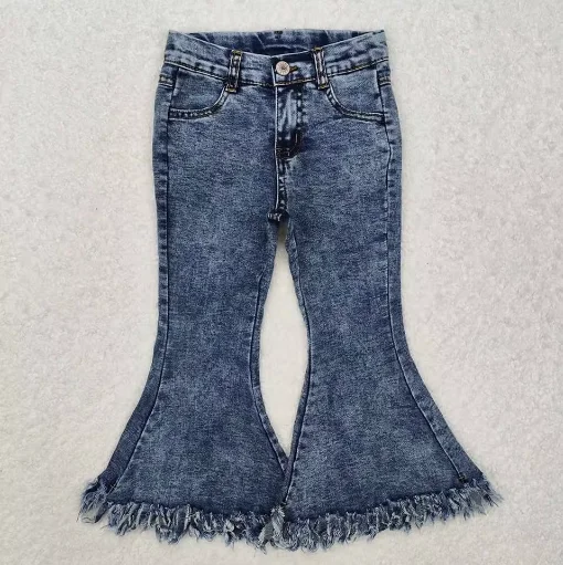 

Fashion Kids Infant Pocket Washed Blue Denim Children Jeans Toddler Zipper Bell Bottom Pants Baby Girl Tassels Trousers