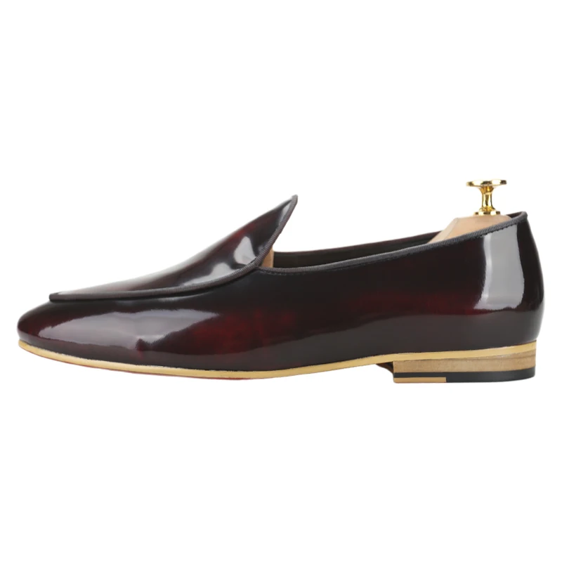 Piergitar Hand Polished Reddish Brown Color Calfskin Slip-On Loafers For Party And Wedding Handmade Men's Dress Shoes Red Bottom