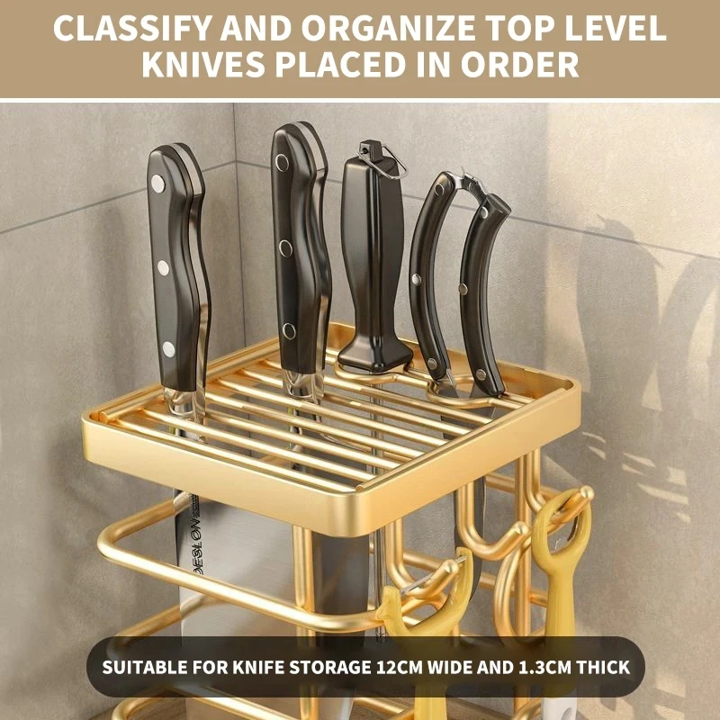 Knife Holder Multi-Function Utensil Stand Knife Block Flatware Drainer Carbon Steel Storage Box Kitchen Countertop Drain Rack