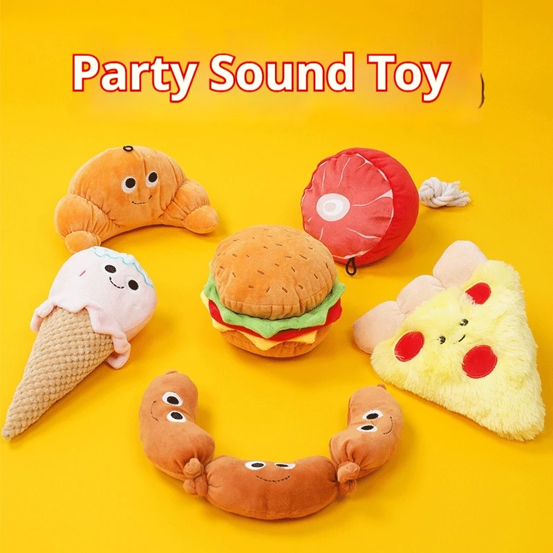 

Squeaky Dog Toy Food Shaped Plush Bite Resistant Chew Toy Teeth Grinding For Small Medium Dogs Hamburger Interactive Pet