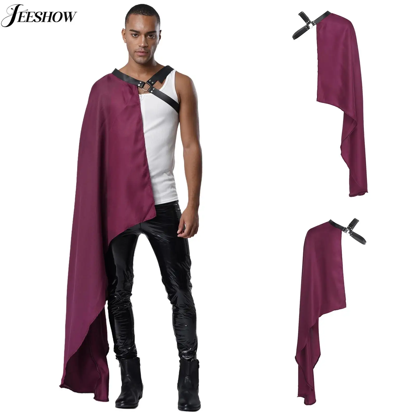 

Mens Halloween Medieval Rider Costume Half Shoulder Adjustable Straps Long Cloak Knight Cosplay Dress Up Irregular Hem Cape