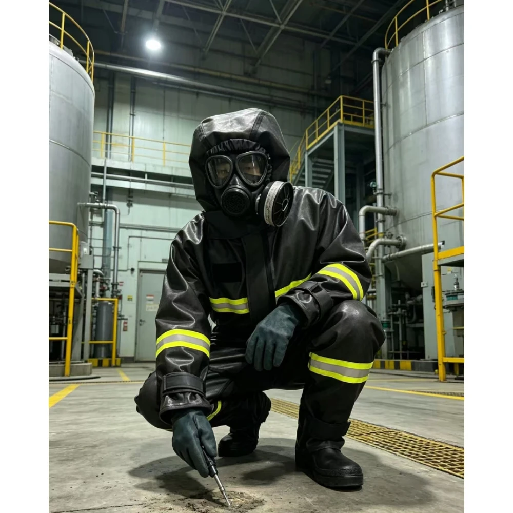 Chemical Resistant Full-Body Coverall System  Radiation Shielding, Reflective Stripes, Compatible with SCBA